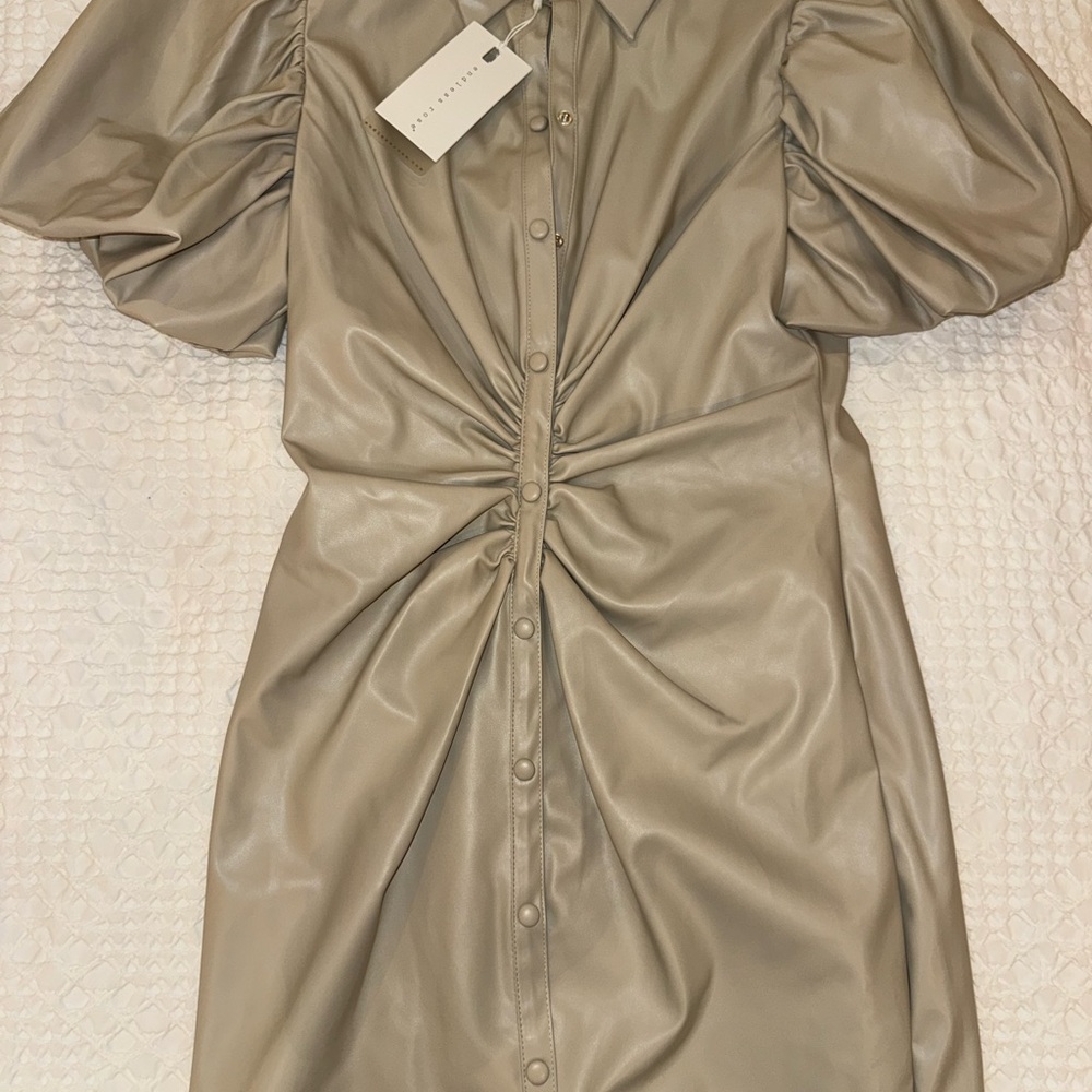 Endless Rose Taupe Puff Sleeve Mini Dress
